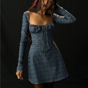Elegant Blue Plaid Dress